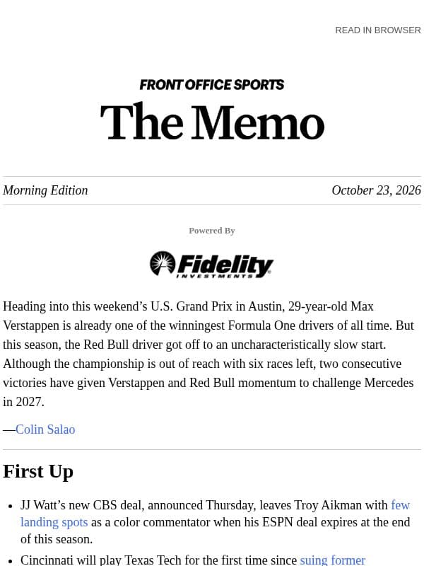 Verstappen’s Late-Season F1 Surge email from Front Office Sports