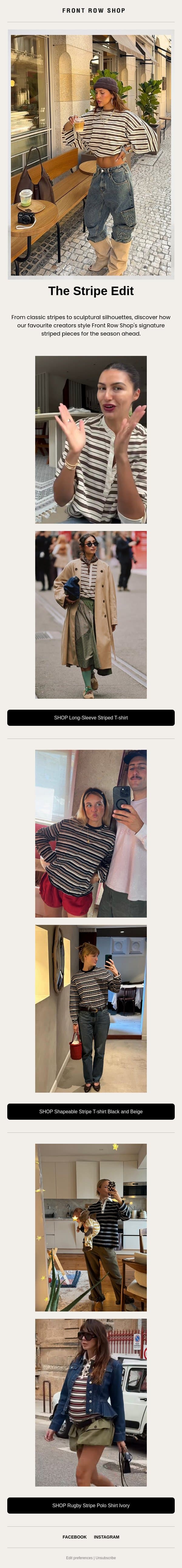 The Stripe Edit email from Front Row Shop screenshot