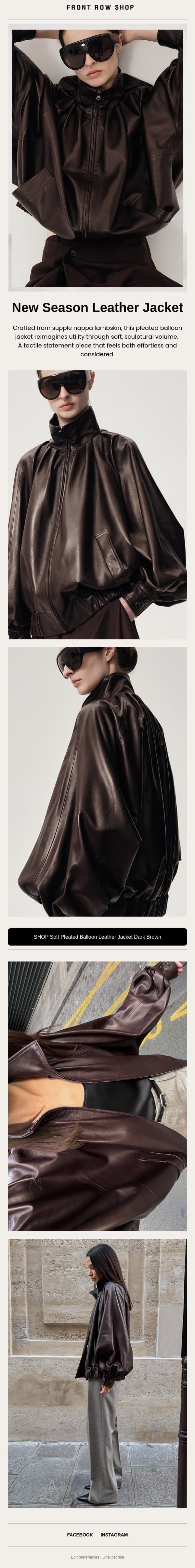 New Season Leather Jacket email from Front Row Shop screenshot