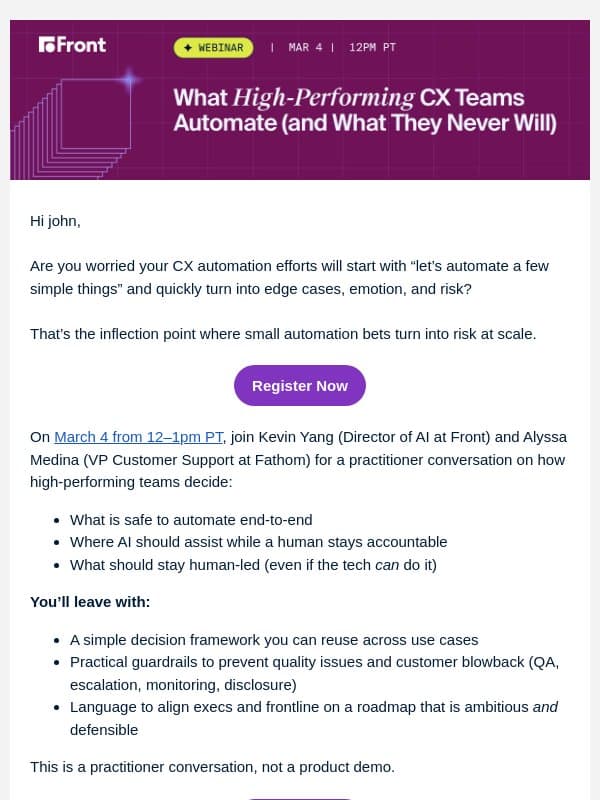 What CX teams should automate (and what they never will) email from Front