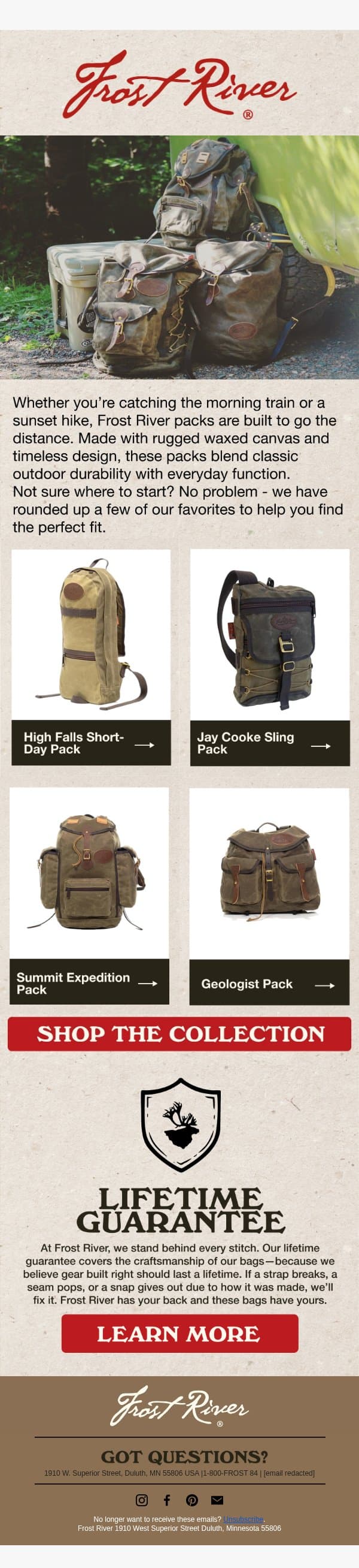 Trust Frost River for Any Adventure email from Frost River screenshot