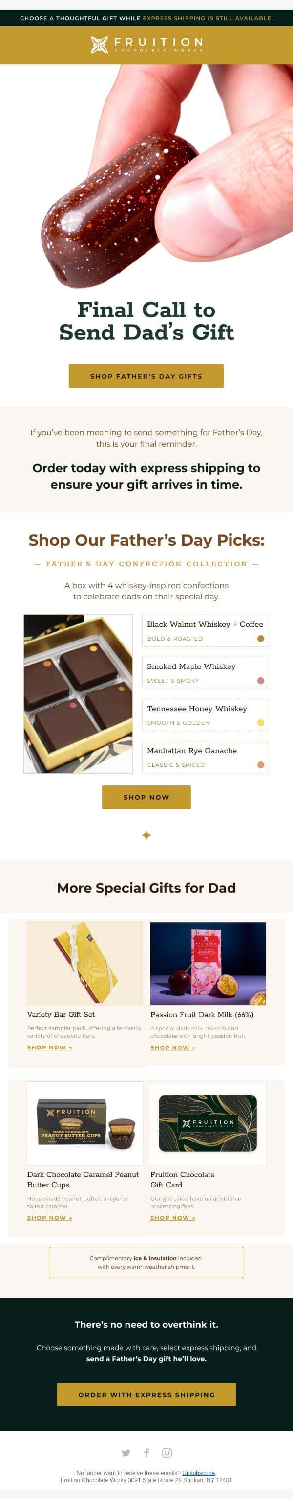 🚨 Last Call for Father’s Day Delivery email from Fruition Chocolate screenshot