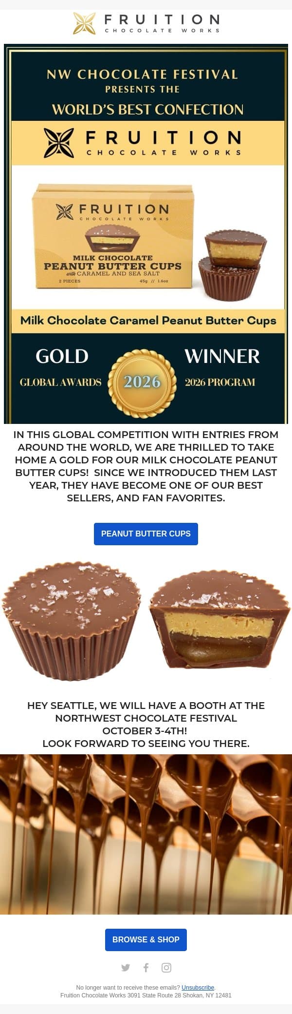 Our Newest Award email from Fruition Chocolate screenshot