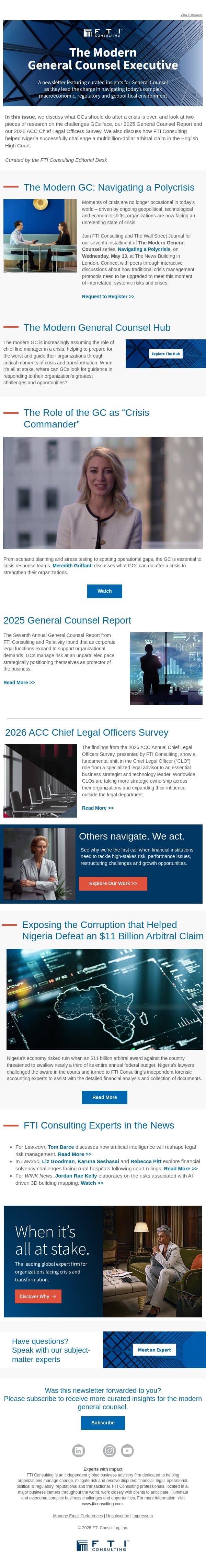 The Modern General Counsel Executive email from FTI Consulting screenshot