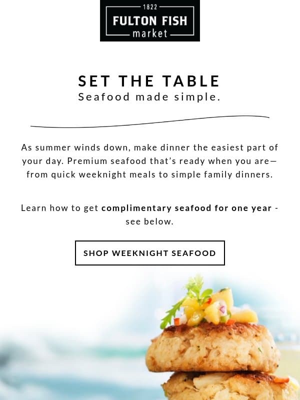 Make Dinner Easy This Week email from Fulton Fish Market
