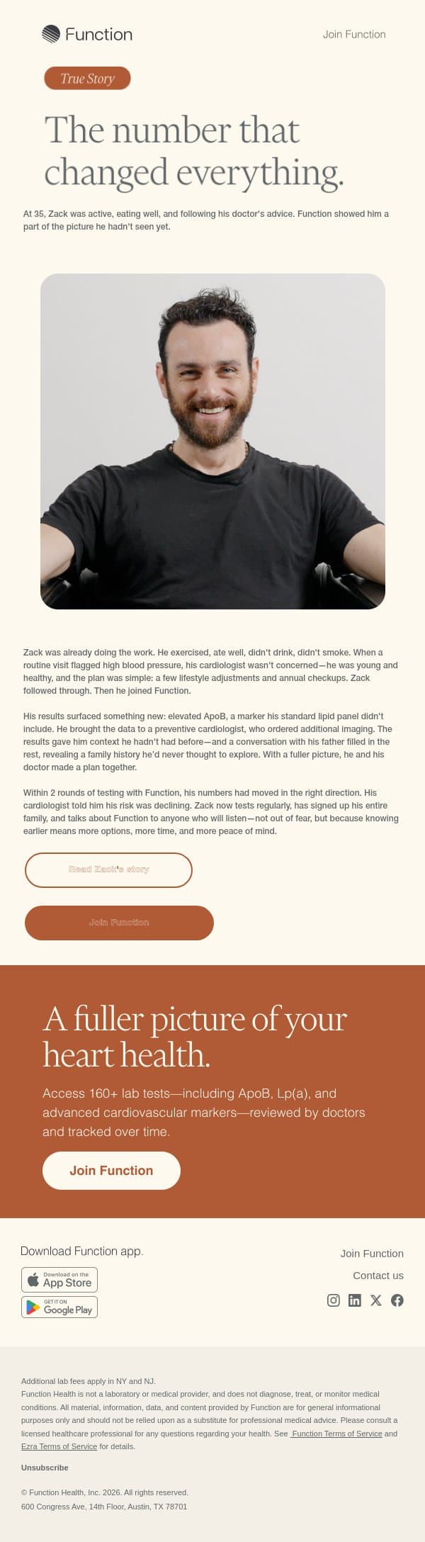 Zack was doing everything right. Function helped him do more. email from Function Health screenshot