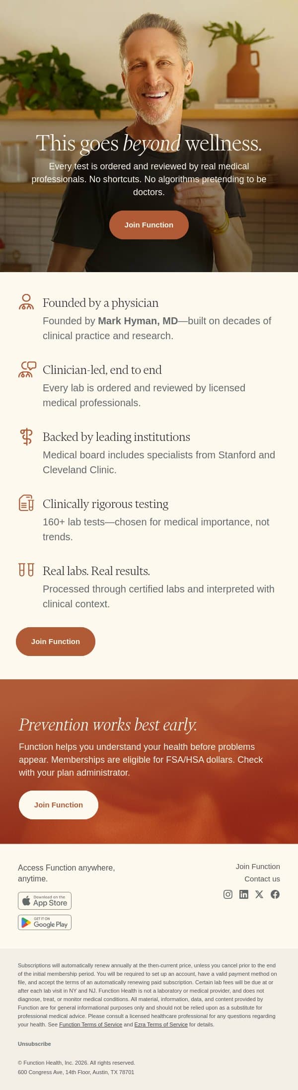Get lab testing built by real doctors. email from Function Health screenshot