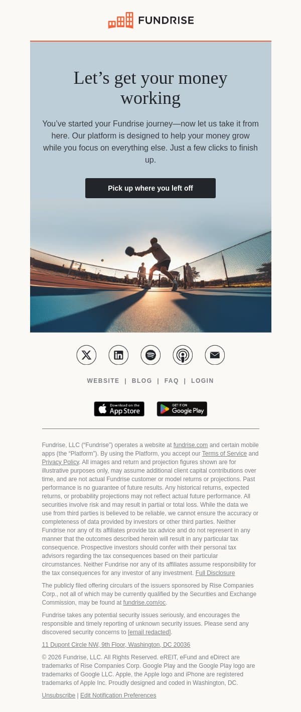 Compounding potential, just a few steps away email from Fundrise screenshot