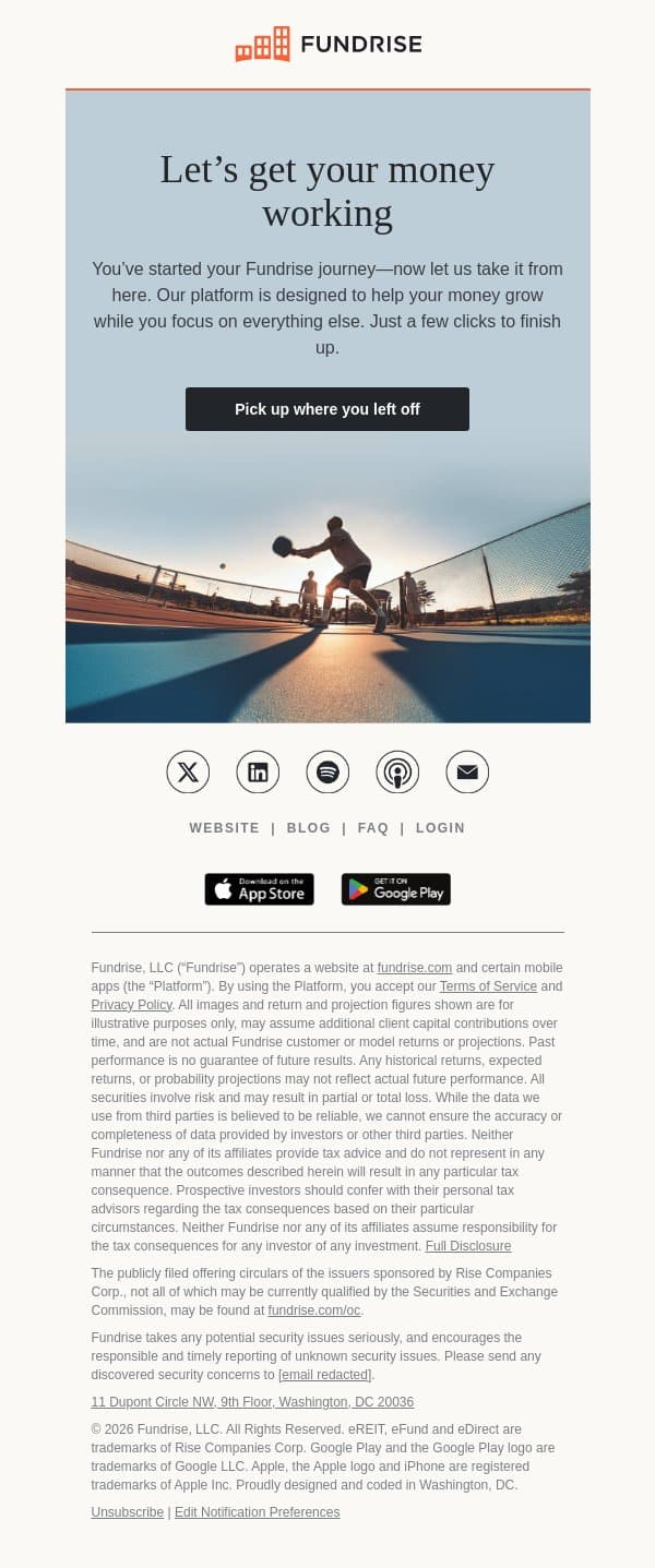 Your portfolio is ready for what’s next email from Fundrise screenshot