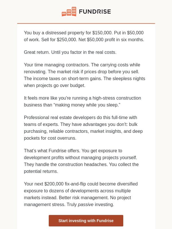 Doing the math on real estate investing email from Fundrise