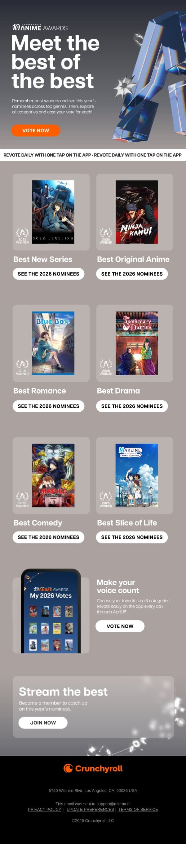 This Is Your Chance! Vote for the Best π email from Funimation screenshot