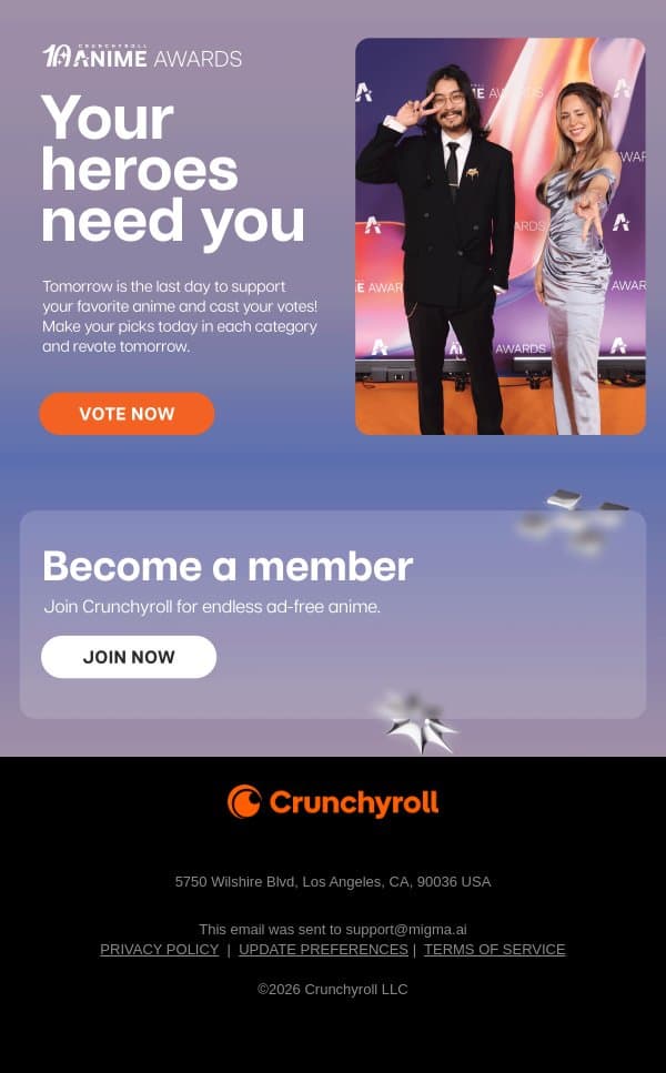 Voting Ends Tomorrow! 📣 email from Funimation screenshot