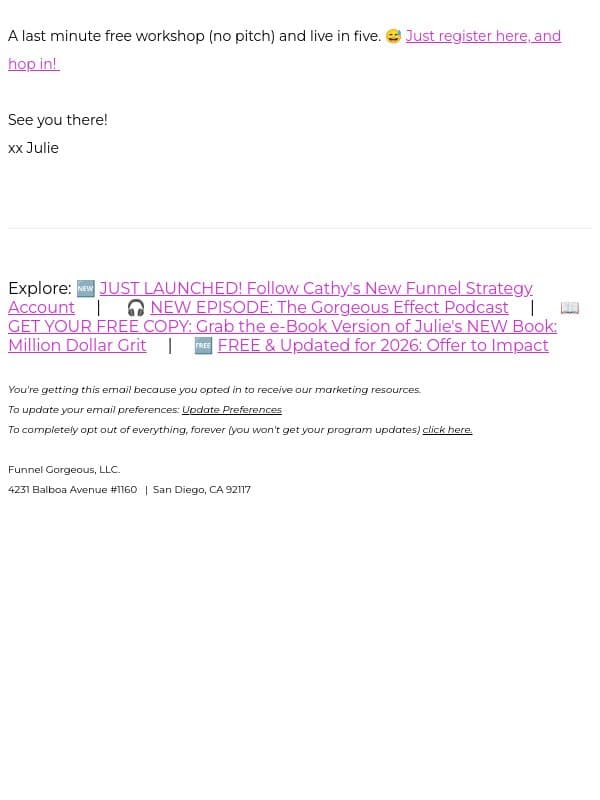 What Funnel is Right for my Offer? email from Funnel Gorgeous