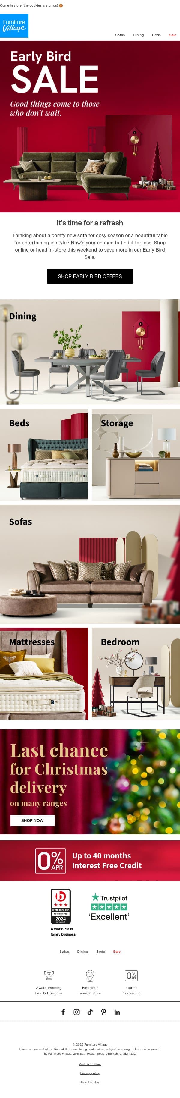 Save more in the Early Bird Sale email from Furniture Village screenshot