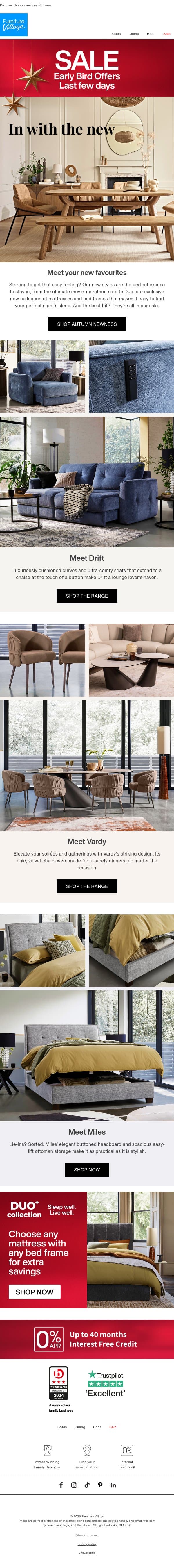 New styles just landed 🛋️ email from Furniture Village screenshot