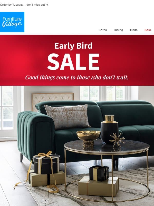 🎄 Last chance: Get your sofa in time for Christmas! email from Furniture Village