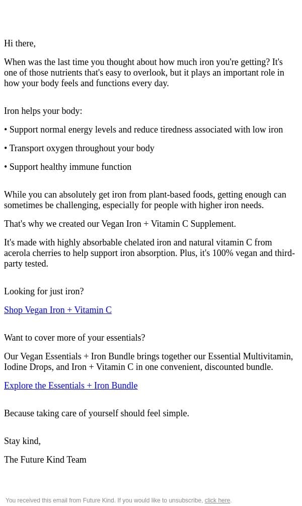 Boost Your Energy with Iron! ⚡ email from Future Kind screenshot