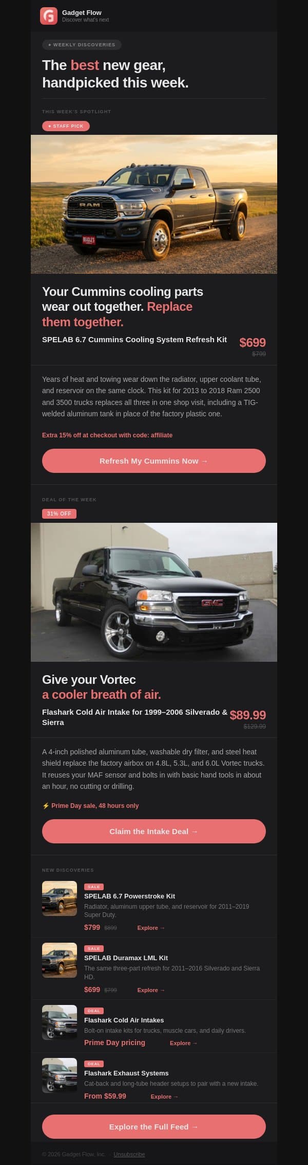 One-hour truck upgrade for under $90 email from GadgetFlow screenshot