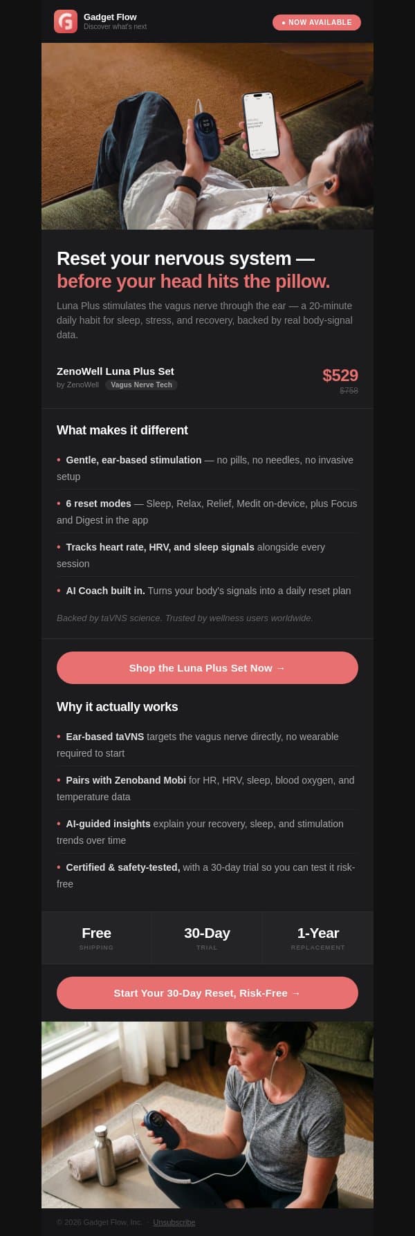Sleep better tonight 😎 email from GadgetFlow screenshot