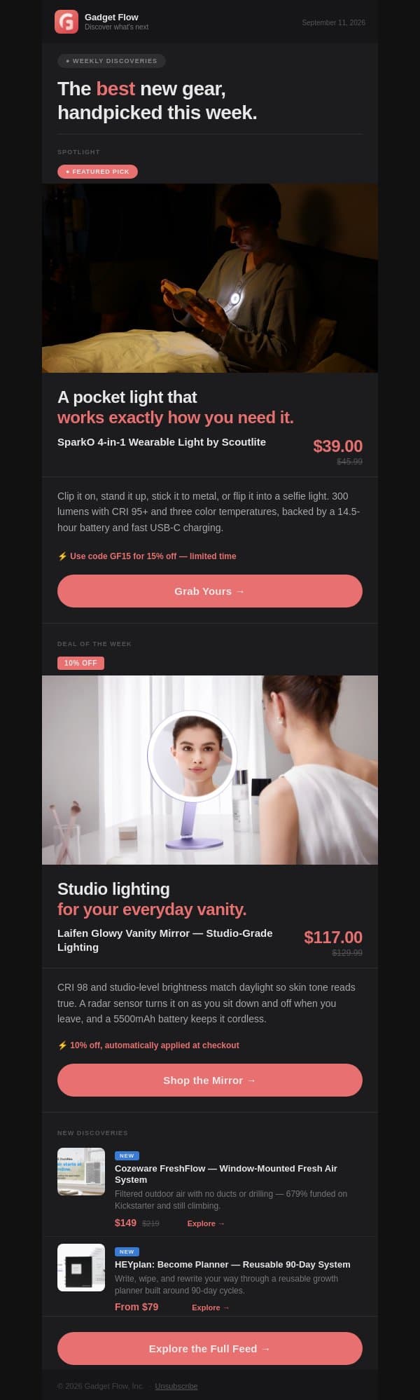This week's best new gear email from GadgetFlow screenshot