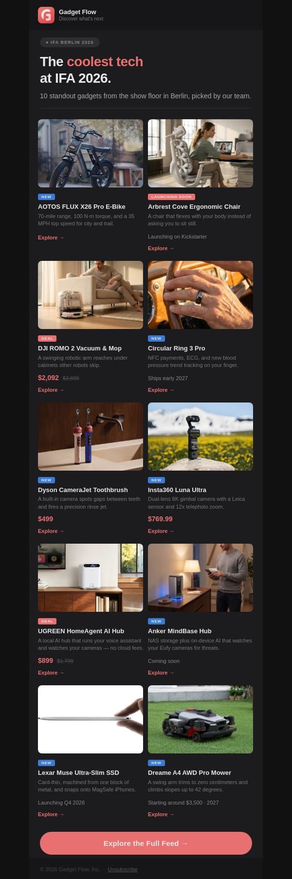 10 gadgets from IFA that are actually worth your attention email from GadgetFlow screenshot