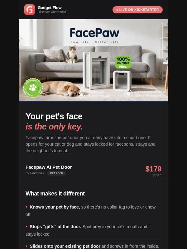 Your pet’s face is the key now email from GadgetFlow