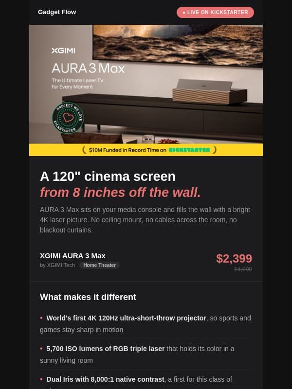 $14 million on Kickstarter for this XGIMI projector email from GadgetFlow
