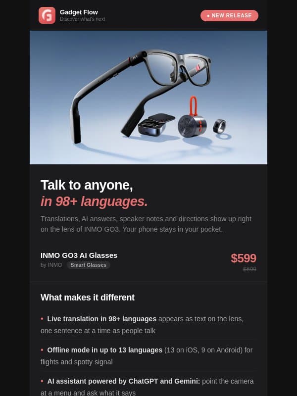 $100 off glasses that translate email from GadgetFlow