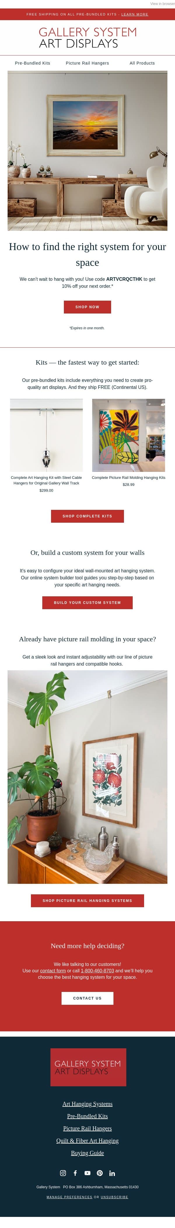 Your 10% off code is here! email from Gallery System screenshot
