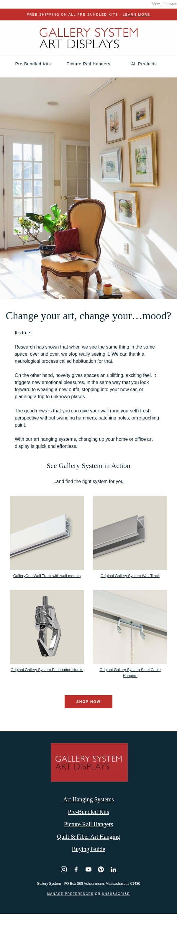 The emotional benefits of rotating the art on your walls email from Gallery System screenshot