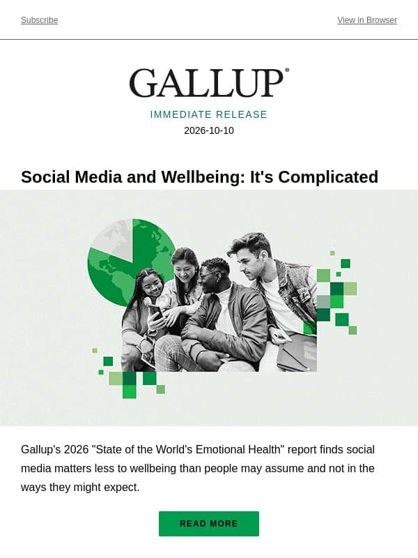 Social Media and Wellbeing: It's Complicated email from Gallup