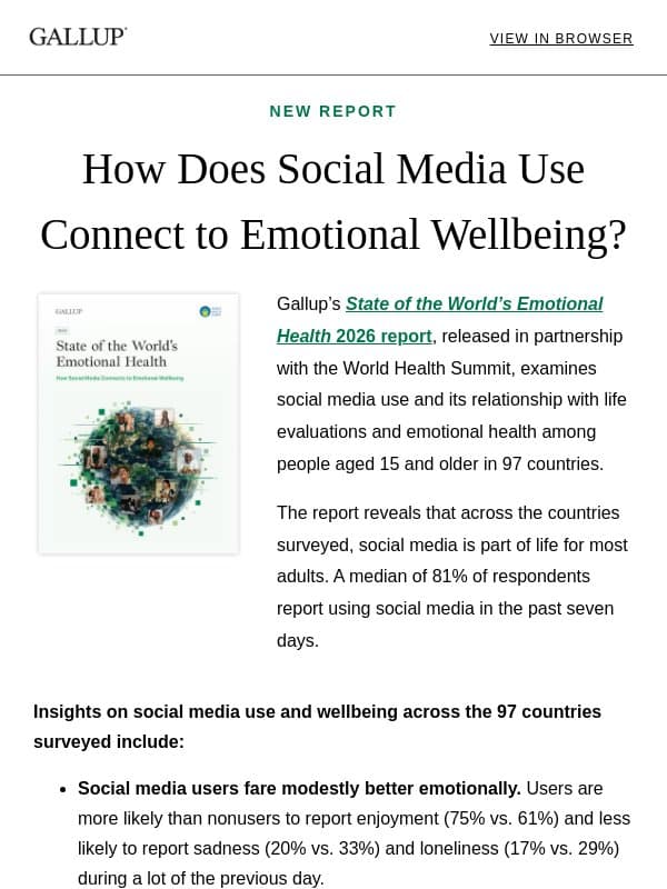 New Report: State of the World’s Emotional Health 2026 email from Gallup