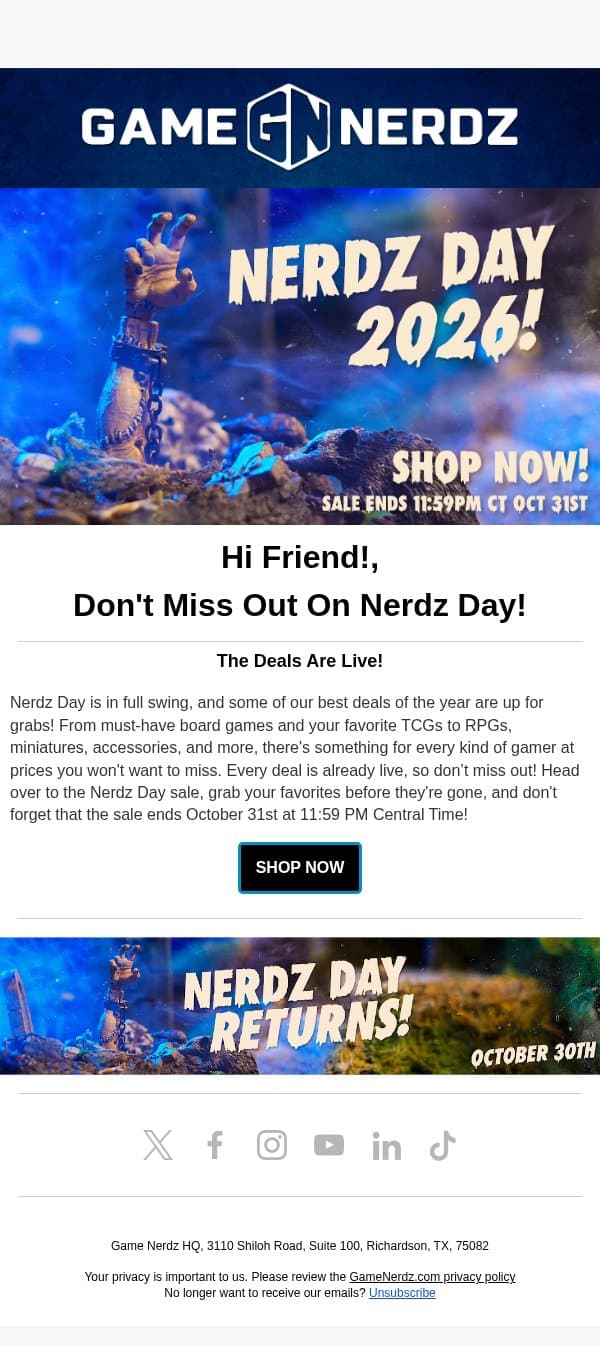 🔥 Our biggest sale of the year is happening NOW! email from Game Nerdz screenshot
