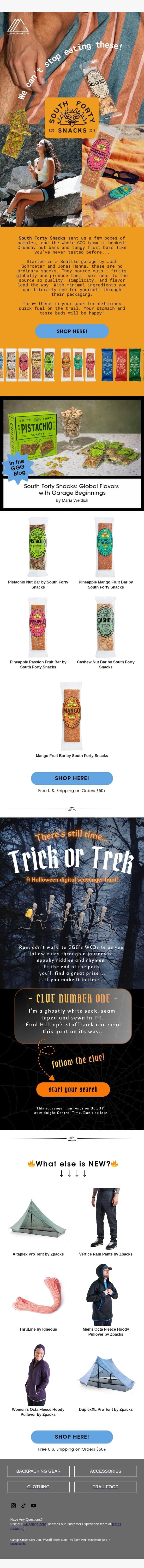 NEW! š„Global Flavors from South Forty Snacks email from Garage Grown Gear screenshot
