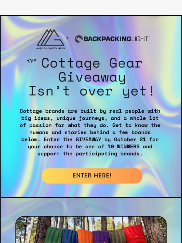 Big Trail Energy, Small-Batch Gear email from Garage Grown Gear