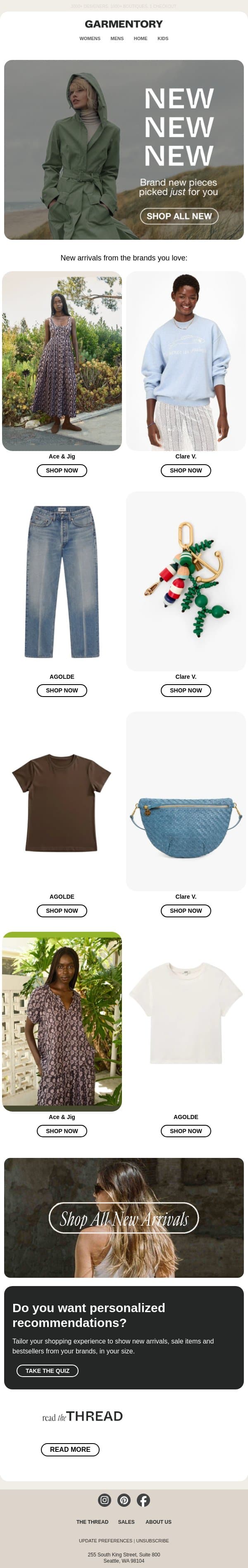All new Ace & Jig, Clare V., AGOLDE and more email from Garmentory screenshot