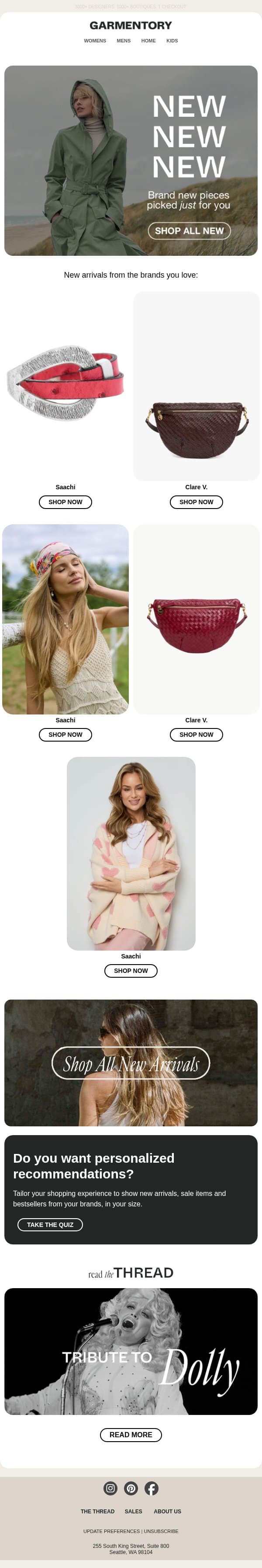 All new arrivals - Saachi, Clare V., Saachi and more email from Garmentory screenshot
