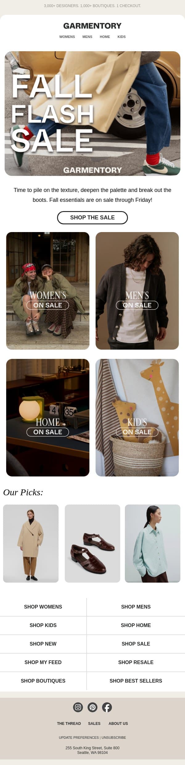 Our fall sale starts now 🍂 email from Garmentory screenshot