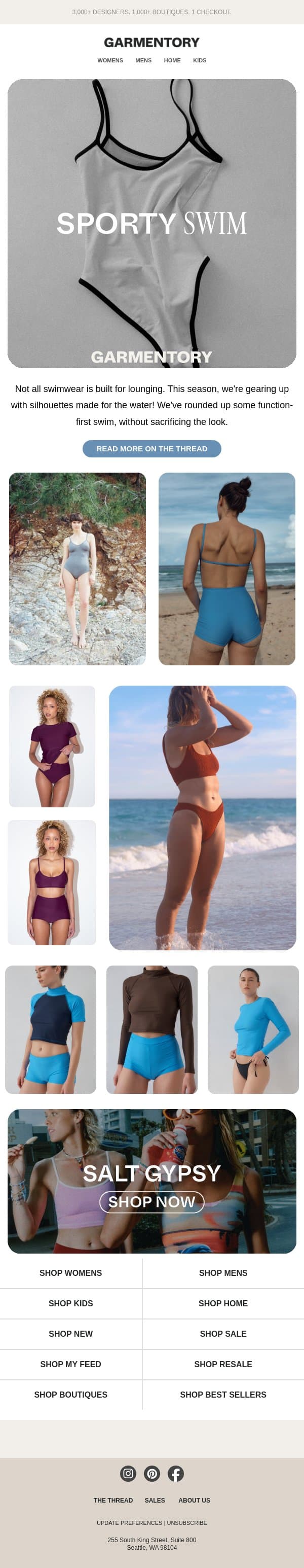 SPORTY SWIM email from Garmentory screenshot