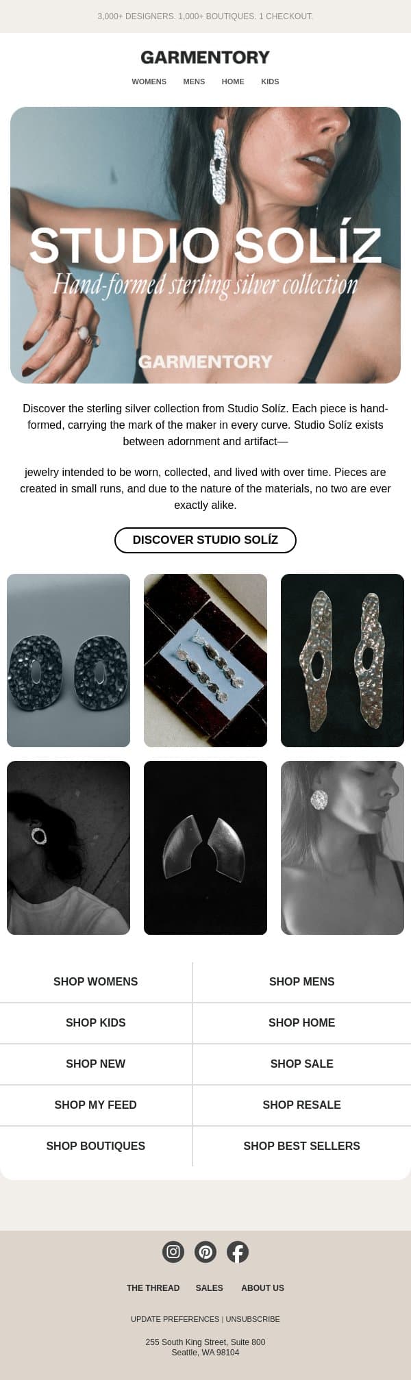 A special collection from Studio Solíz email from Garmentory screenshot