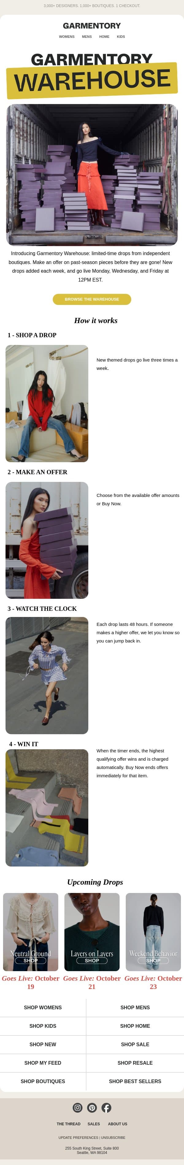 Introducing: Garmentory Warehouse email from Garmentory screenshot