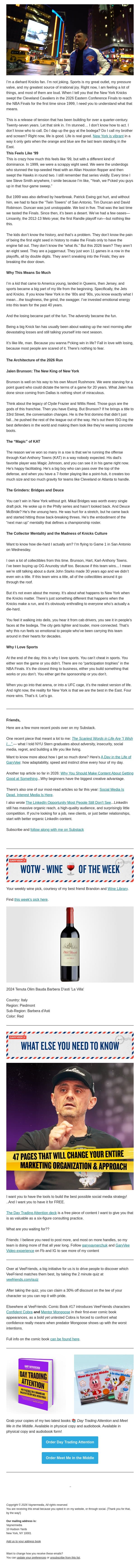 New York Is a Knicks Town email from Gary Vaynerchuk screenshot