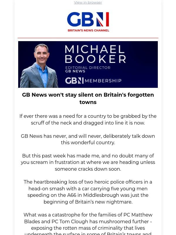 Michael Booker: We love this country too much to stay quiet email from GB News
