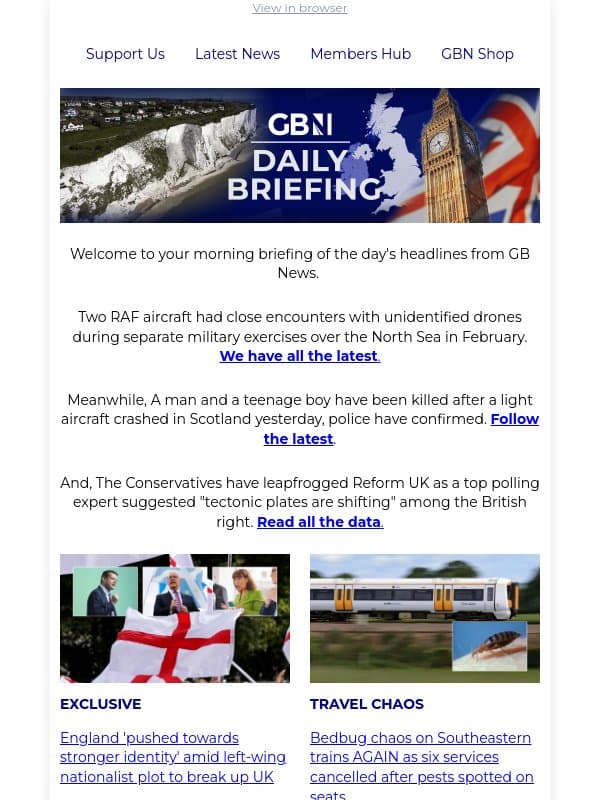 RAF reports mystery drones over UK after 'near-misses' email from GB News