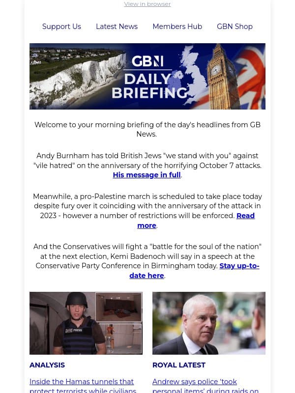 Burnham sends message to British Jews on anniversary of Oct 7 attack email from GB News