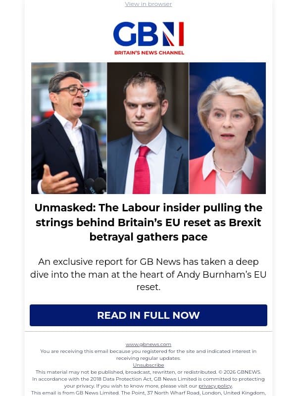 Unmasked: The Labour insider pulling the strings behind Britain’s EU reset as Brexit betrayal gathers pace email from GB News