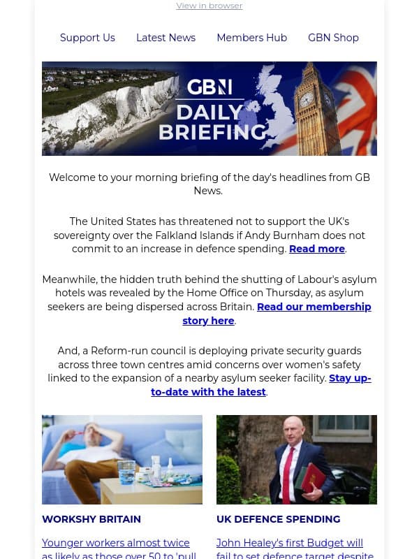 Trump threatens to withdraw Falklands support as US issues UK defence ultimatum email from GB News