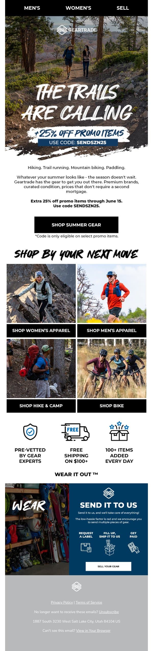 Summer Send Sale is live ☀️ email from Geartrade screenshot