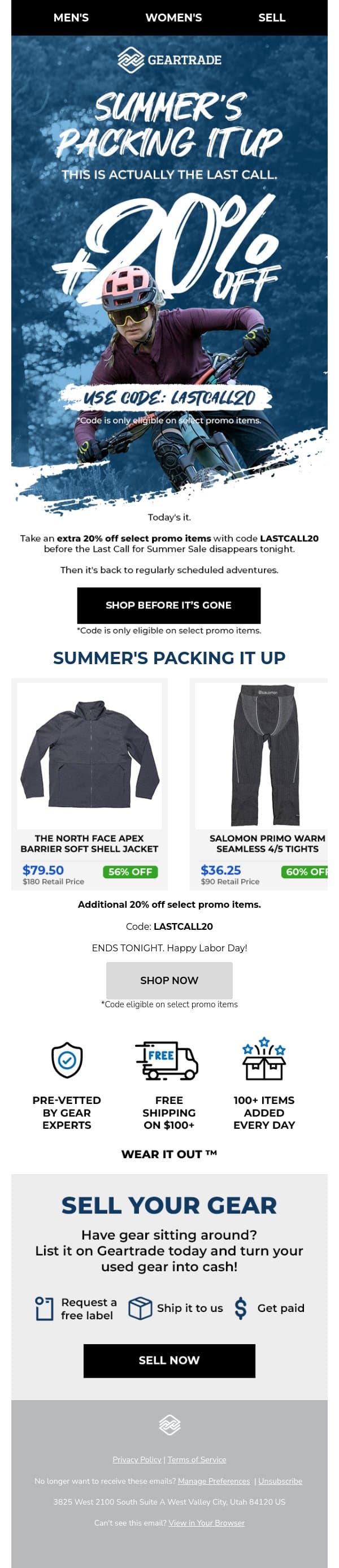 Last day. Summer's almost outta here. π email from Geartrade screenshot