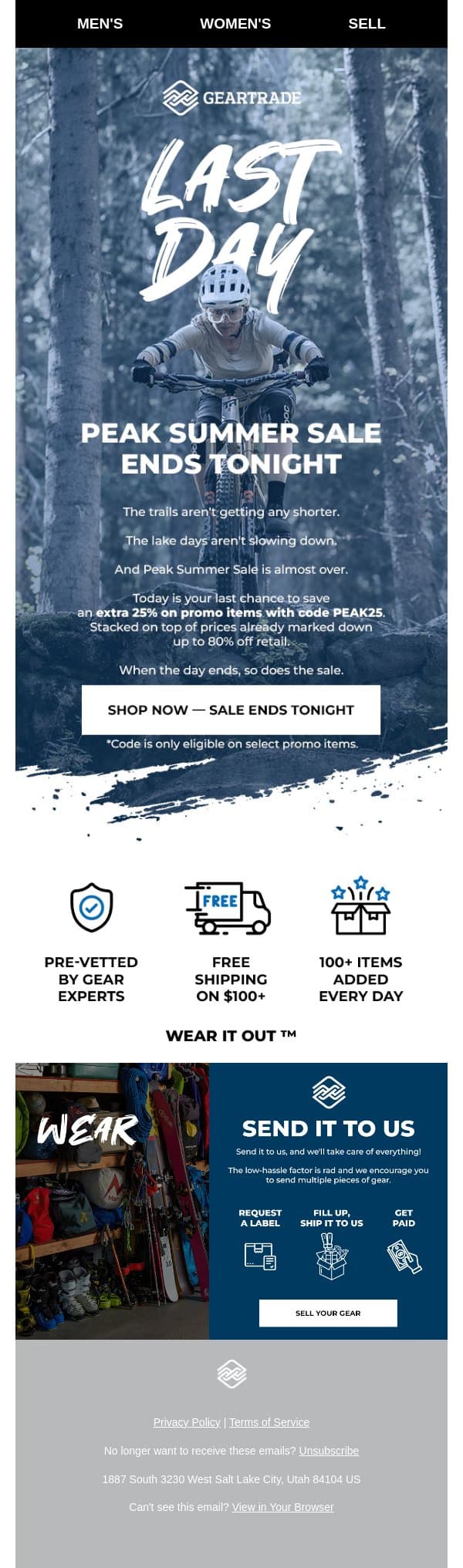 Peak Summer Sale ends tonight ☀️ email from Geartrade screenshot